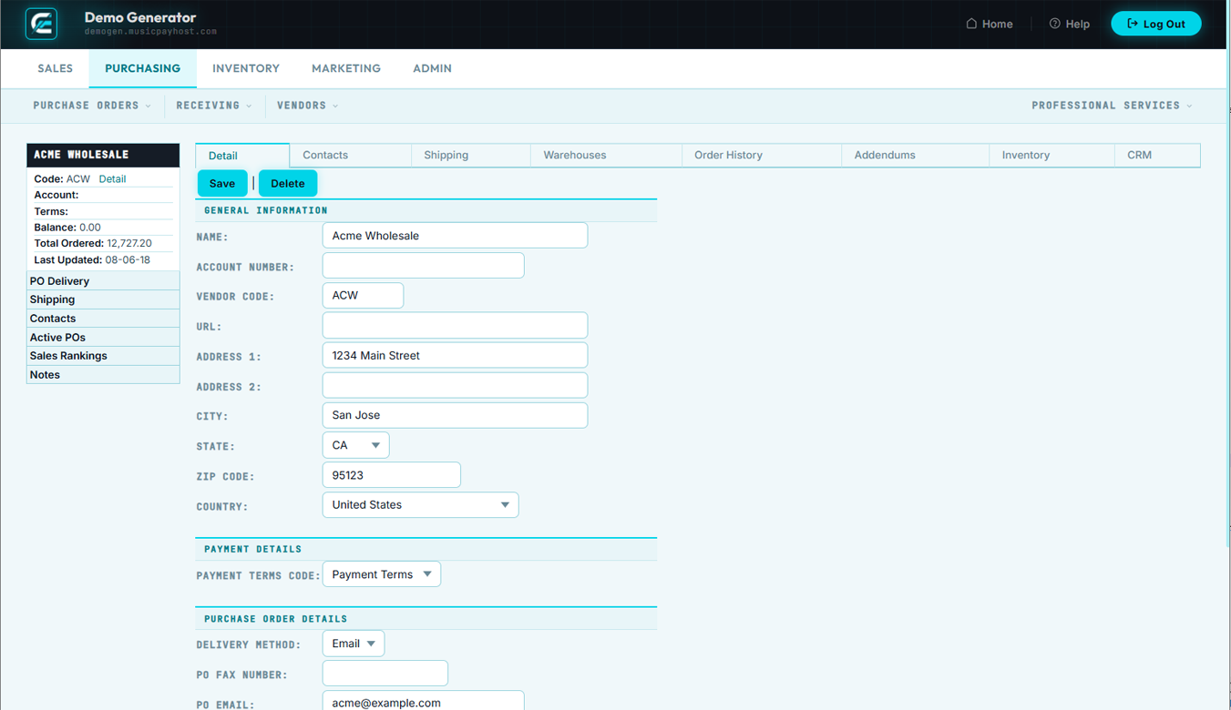 Edit Vendor